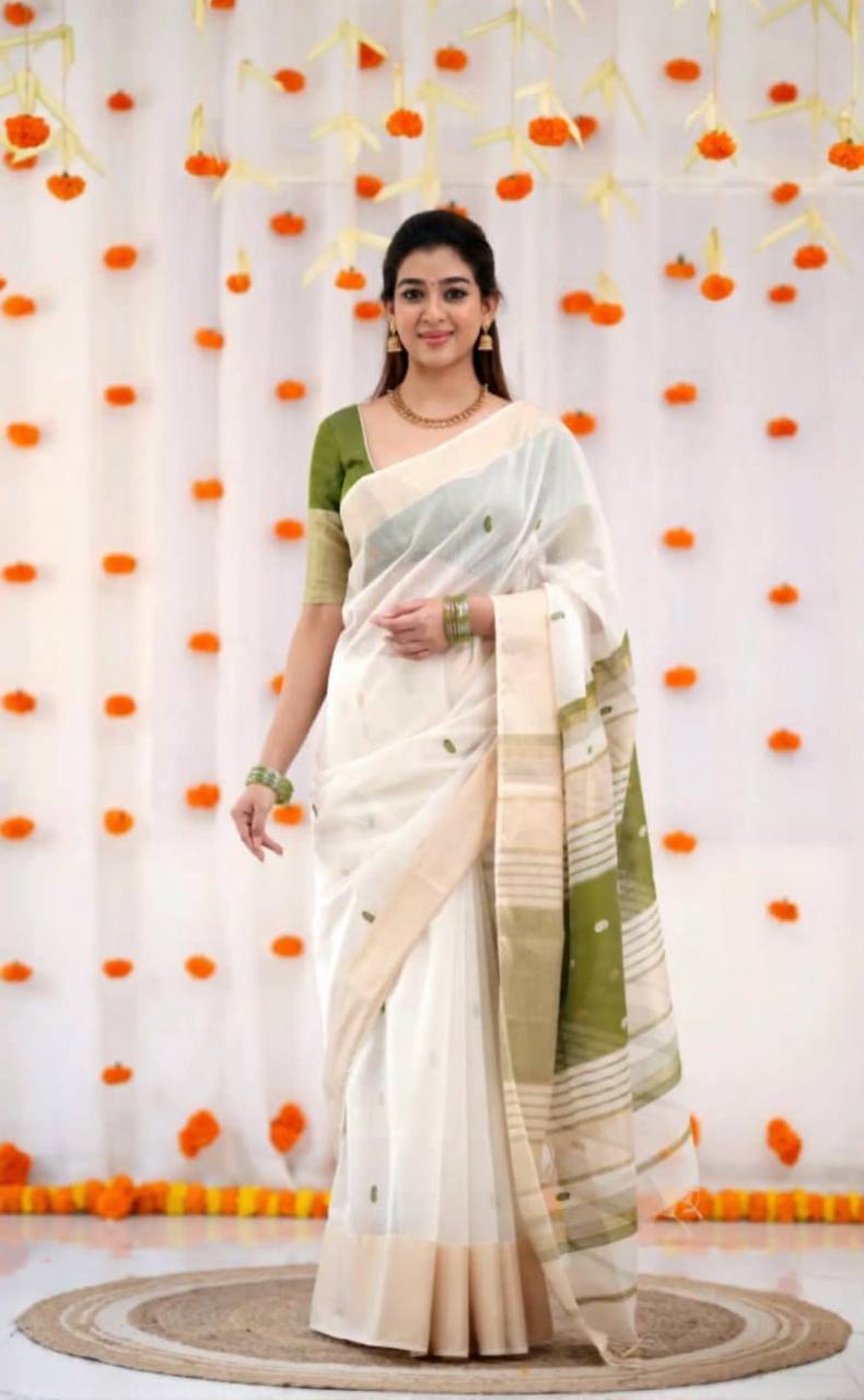 Exquisite Soft Linen Slub Saree with Rich Jacquard Artistry