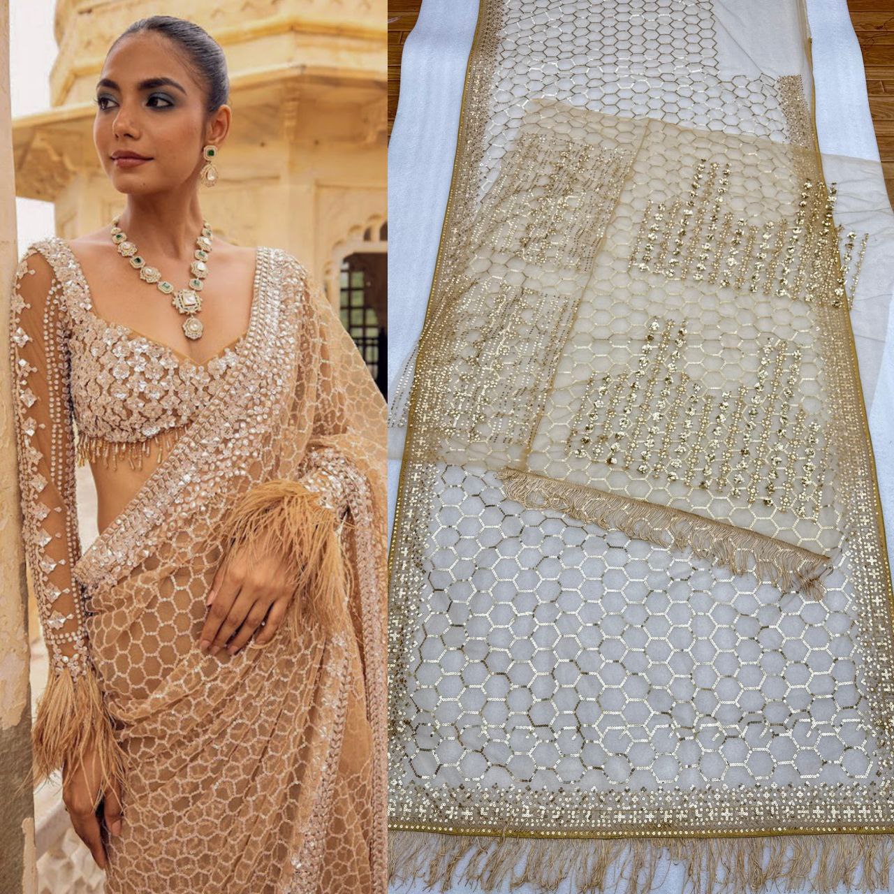 Heavy Mono Net Embroidery Saree
