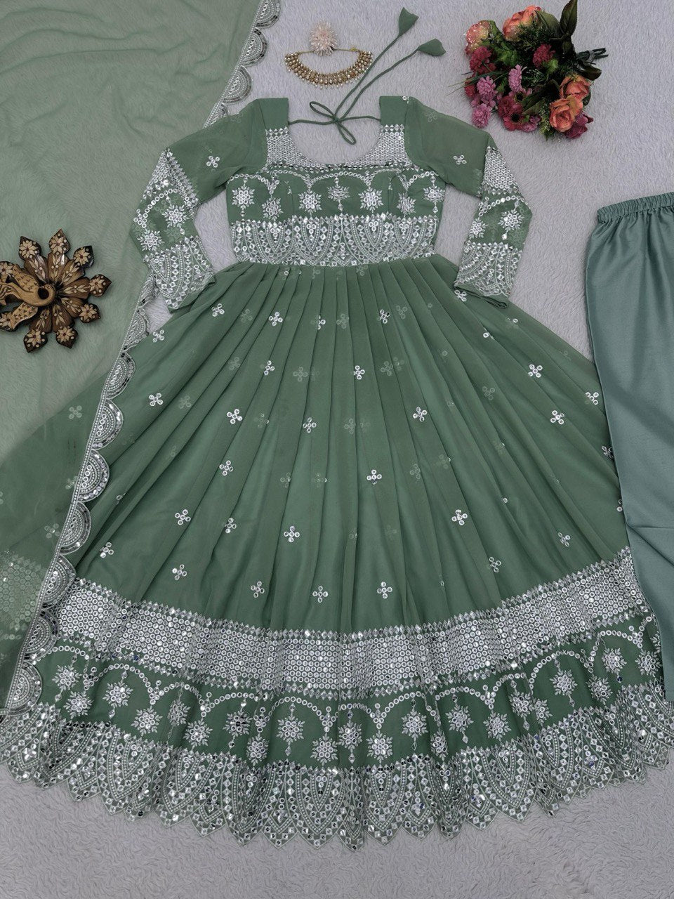 Beautiful Designer Anarkali Salwar Suit With Thread And Sequence work