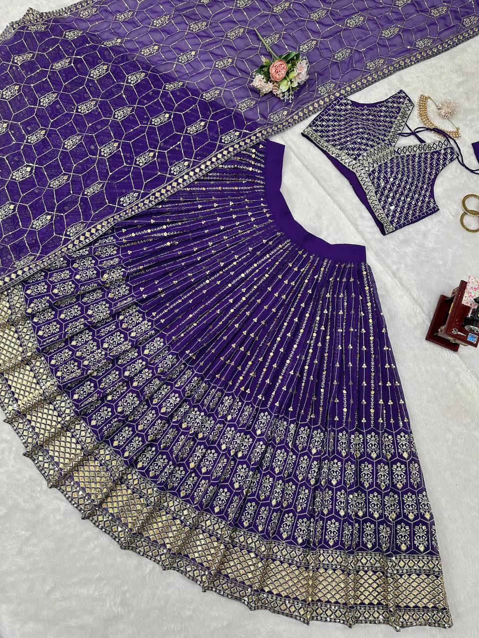 Amazing Purple Color Georgette Sequence Work Lehenga Choli