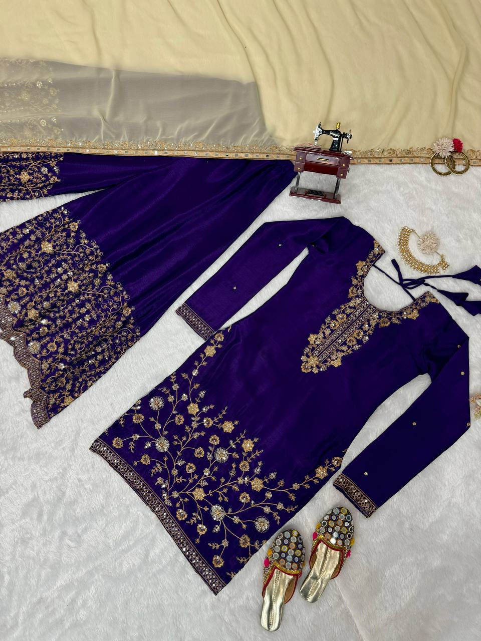 Latest Violet Color Chinon Silk Sequence Work Salwar Suit