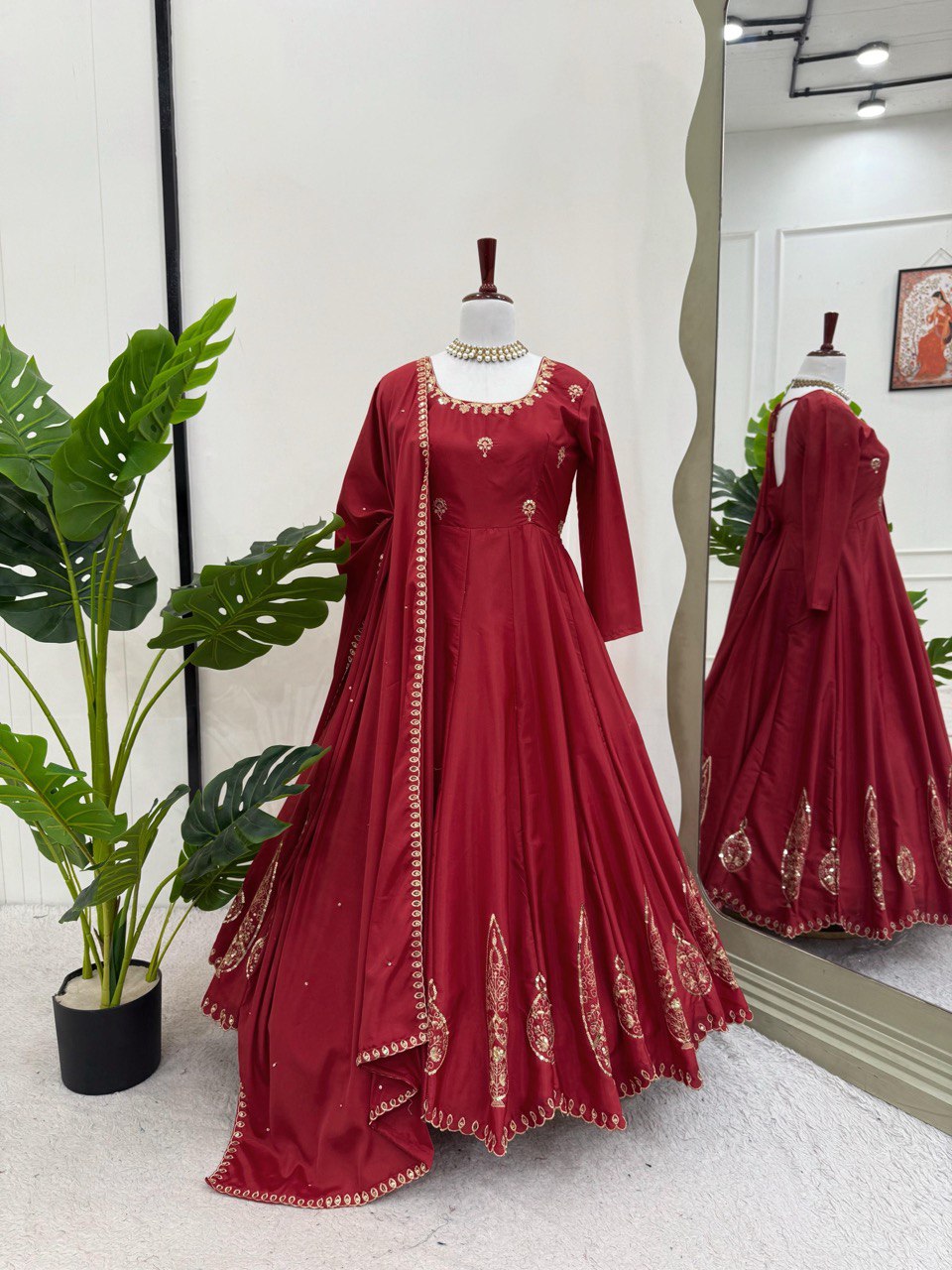 Red Color Natural Crape Sequence Salwar Suit