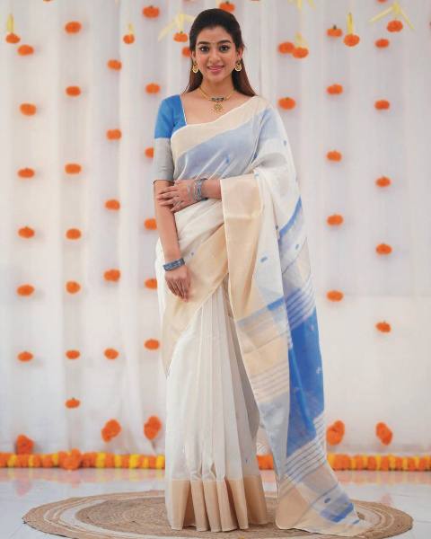 Exquisite Soft Linen Slub Saree with Rich Jacquard Artistry