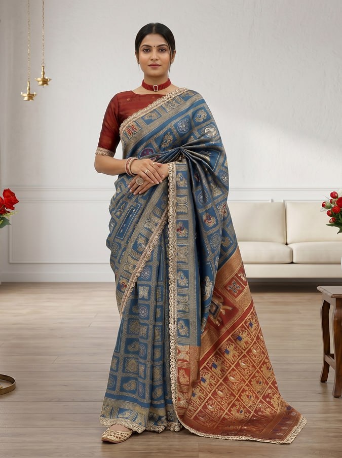 Designer Banarasi Silk Saree With Silk Blouse Piece