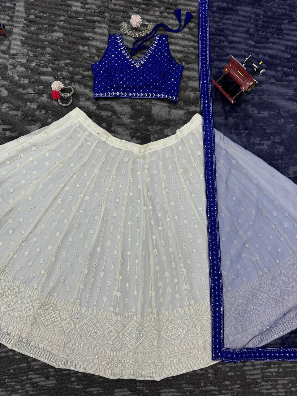 Blue Color Wedding Wear Georgette Sequence Work Lehenga Choli