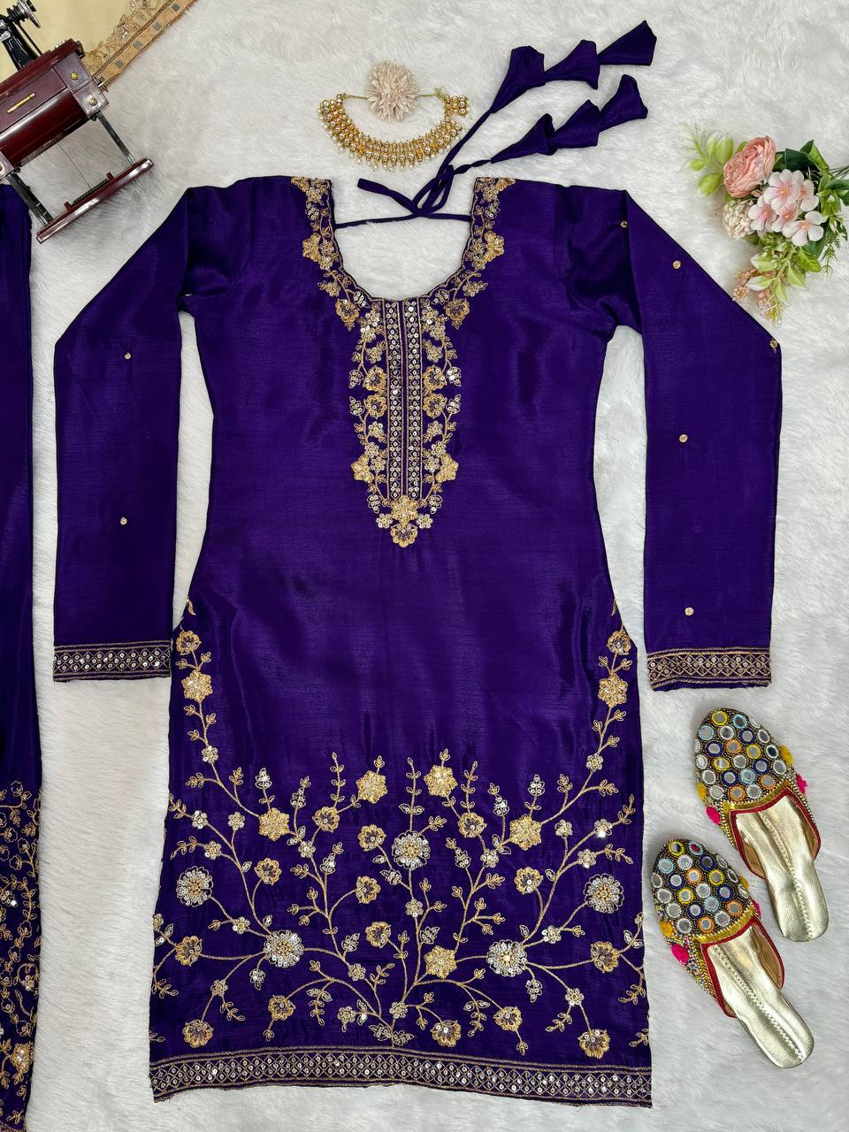 Latest Violet Color Chinon Silk Sequence Work Salwar Suit