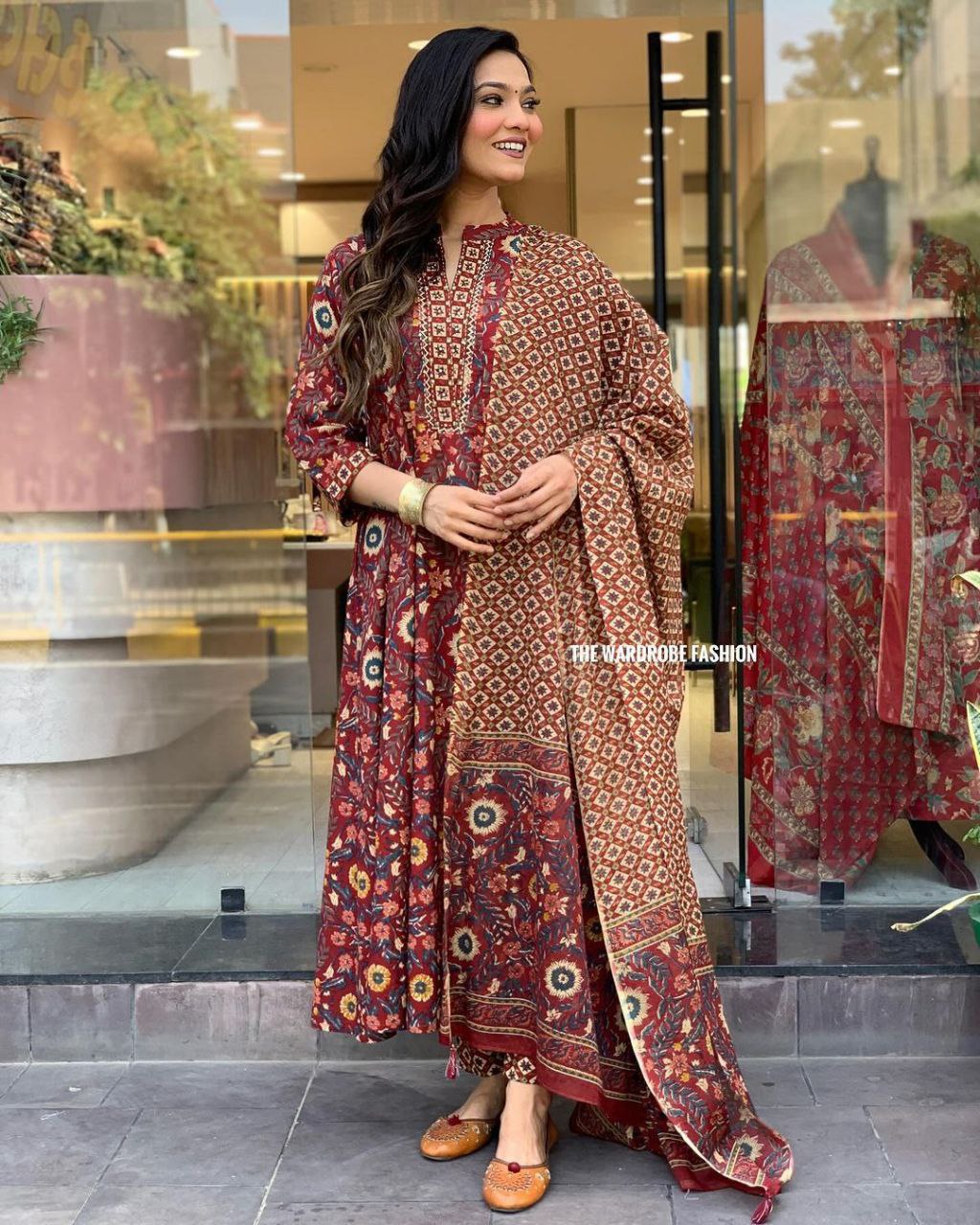 Maroon Color Cotton Printed Hand Work Salwar Suit