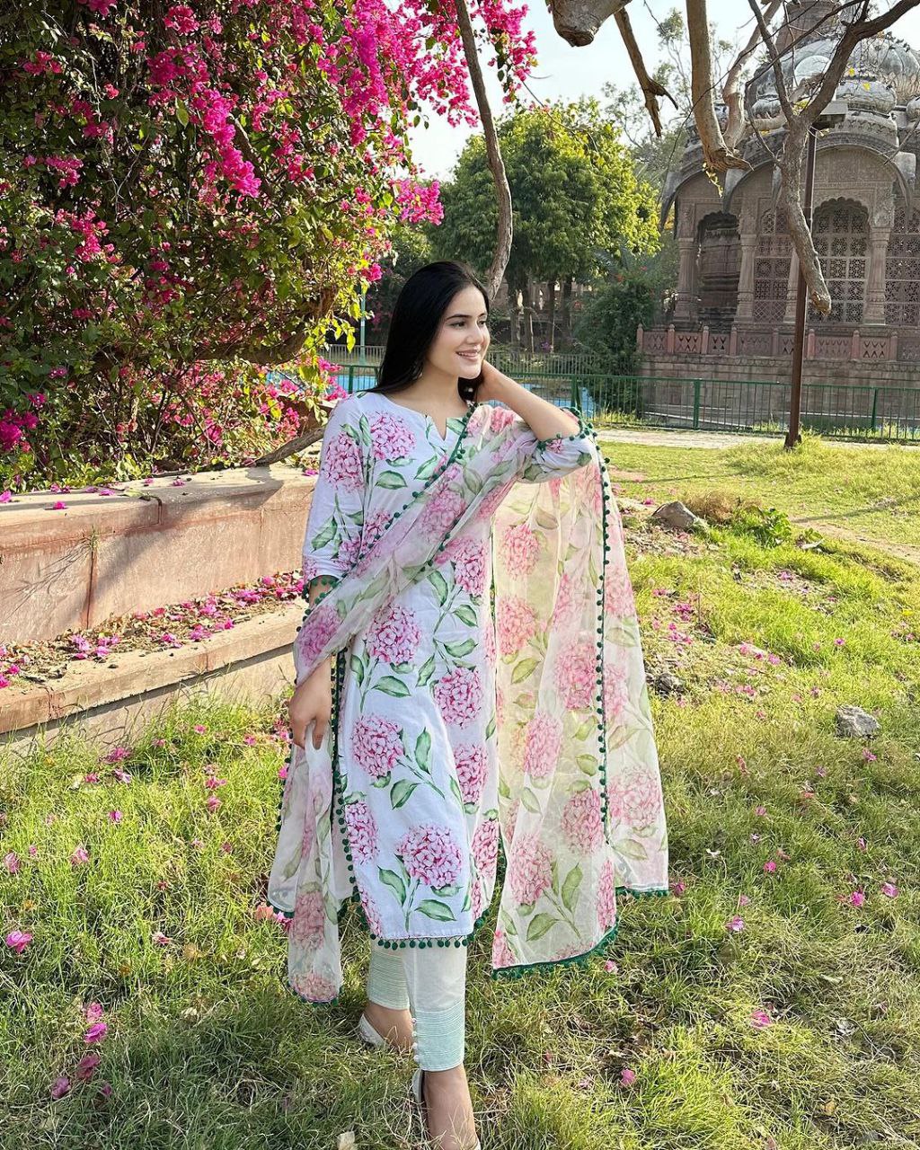 Multi Color Printed Pum Pum Linen Cotton Salwar Suit