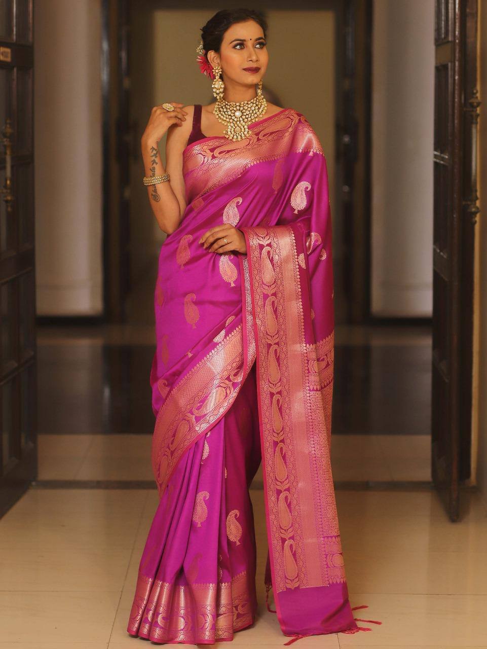 Exquisite Soft Lichi Silk Saree with Rich Jacquard Weaving