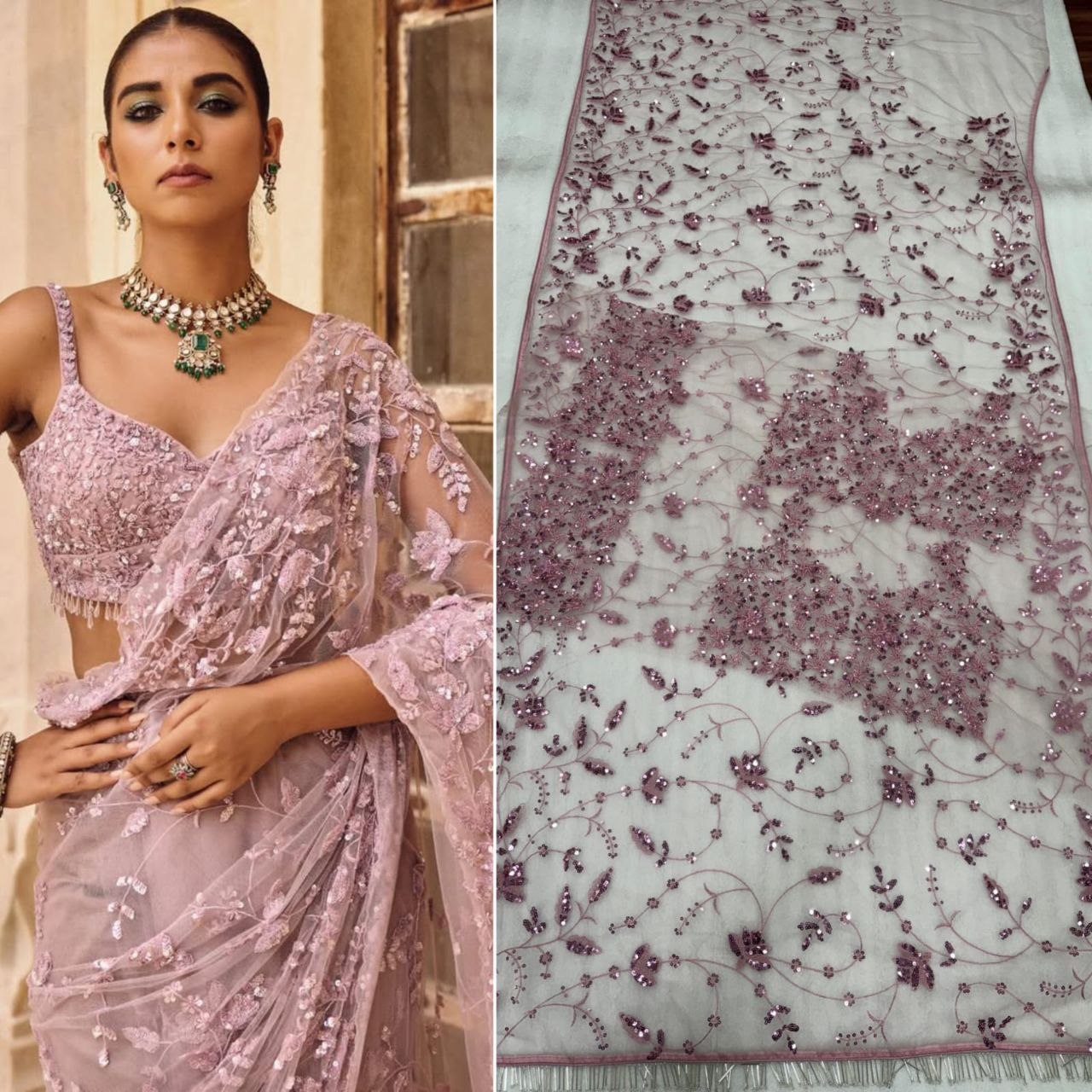 Heavy Mono Net Embroidery Saree