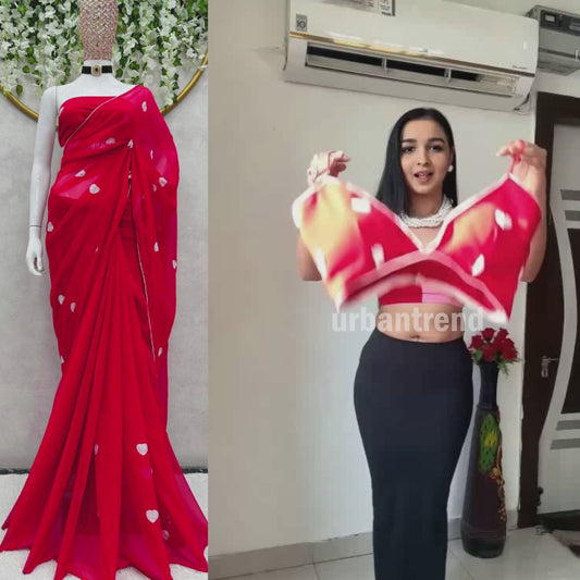 Aliya love red heart saree with blouse