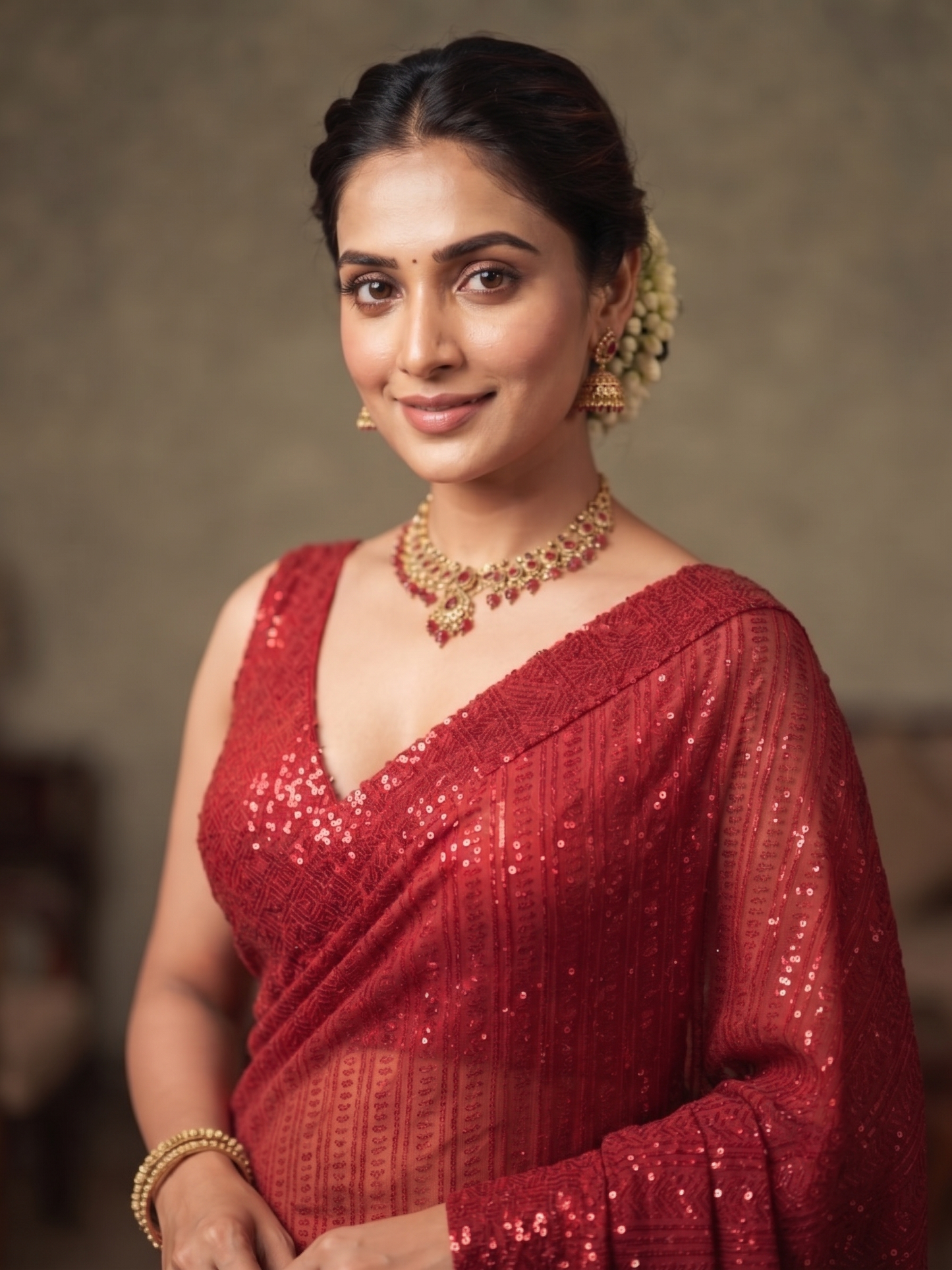Faux Georgette Embroidered Saree with Sequins Work