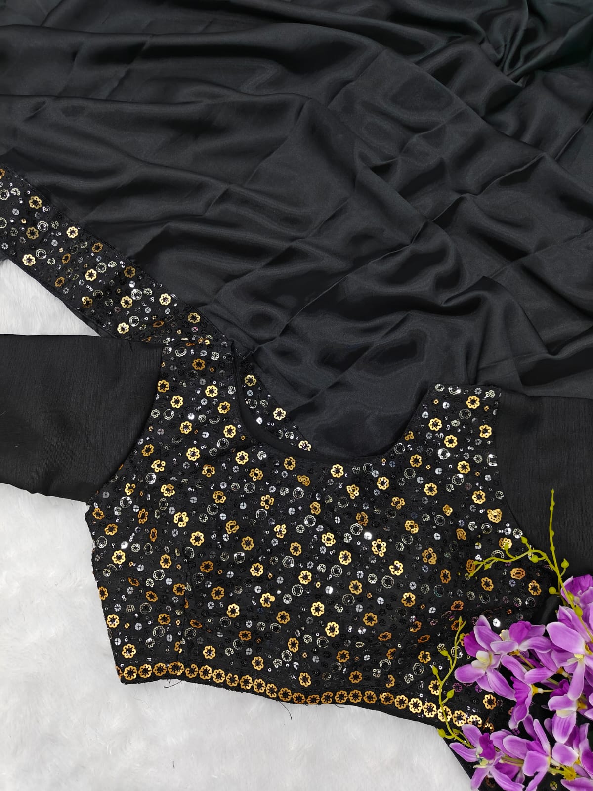 Black Rangoli Silk With Designer Sequence Work Saree