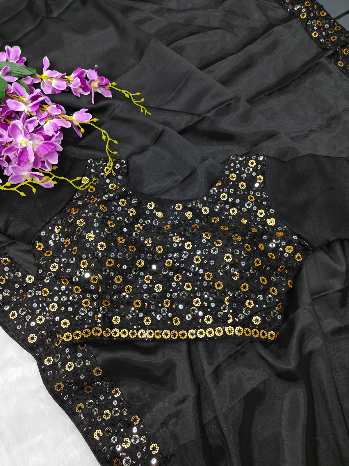 Black Rangoli Silk With Designer Sequence Work Saree