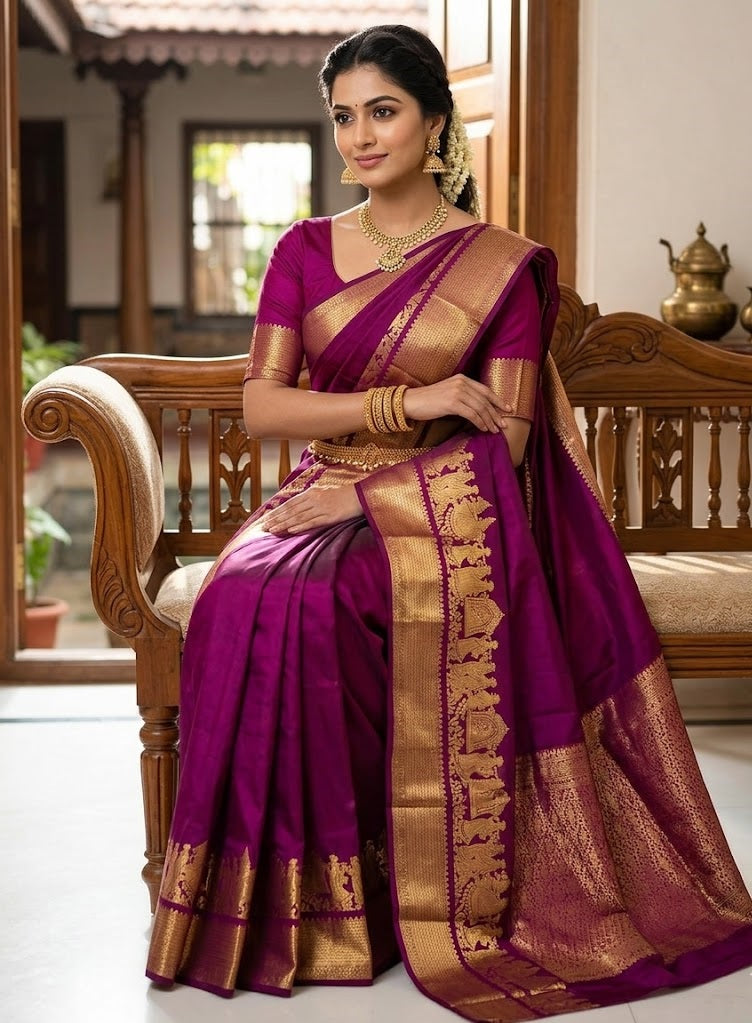 Soft Lichi Silk Saree with Jacquard Weaving