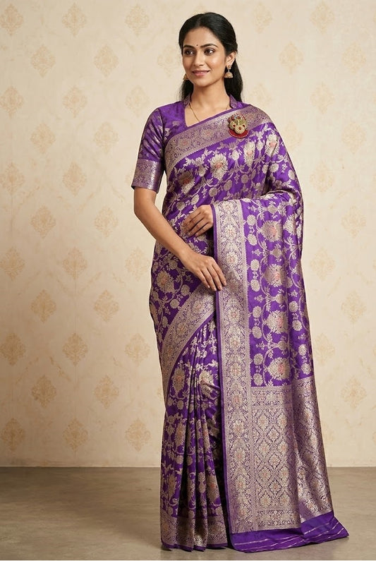 Elegant Soft Lichi Silk Saree with Rich Jacquard Weave Contrast Blouse