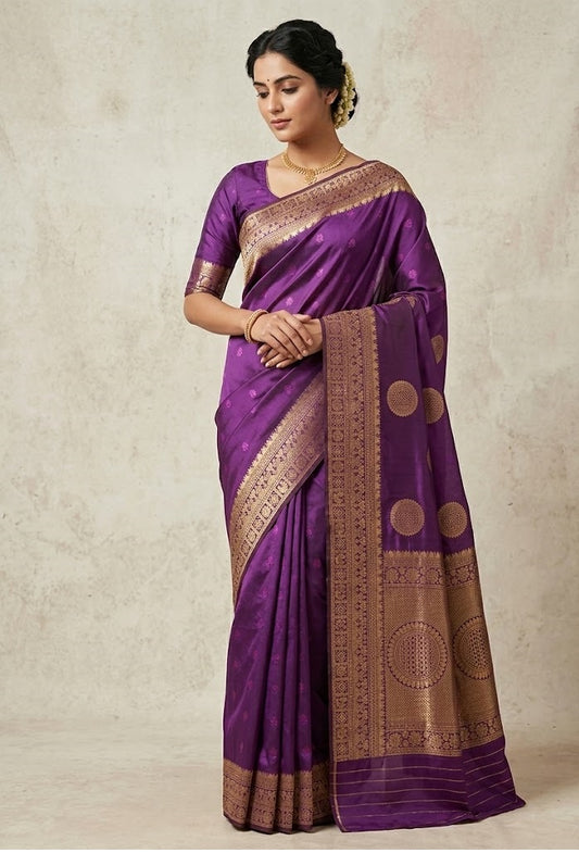 Soft Banarasi Silk Saree with Golden Zari Heavy Pallu