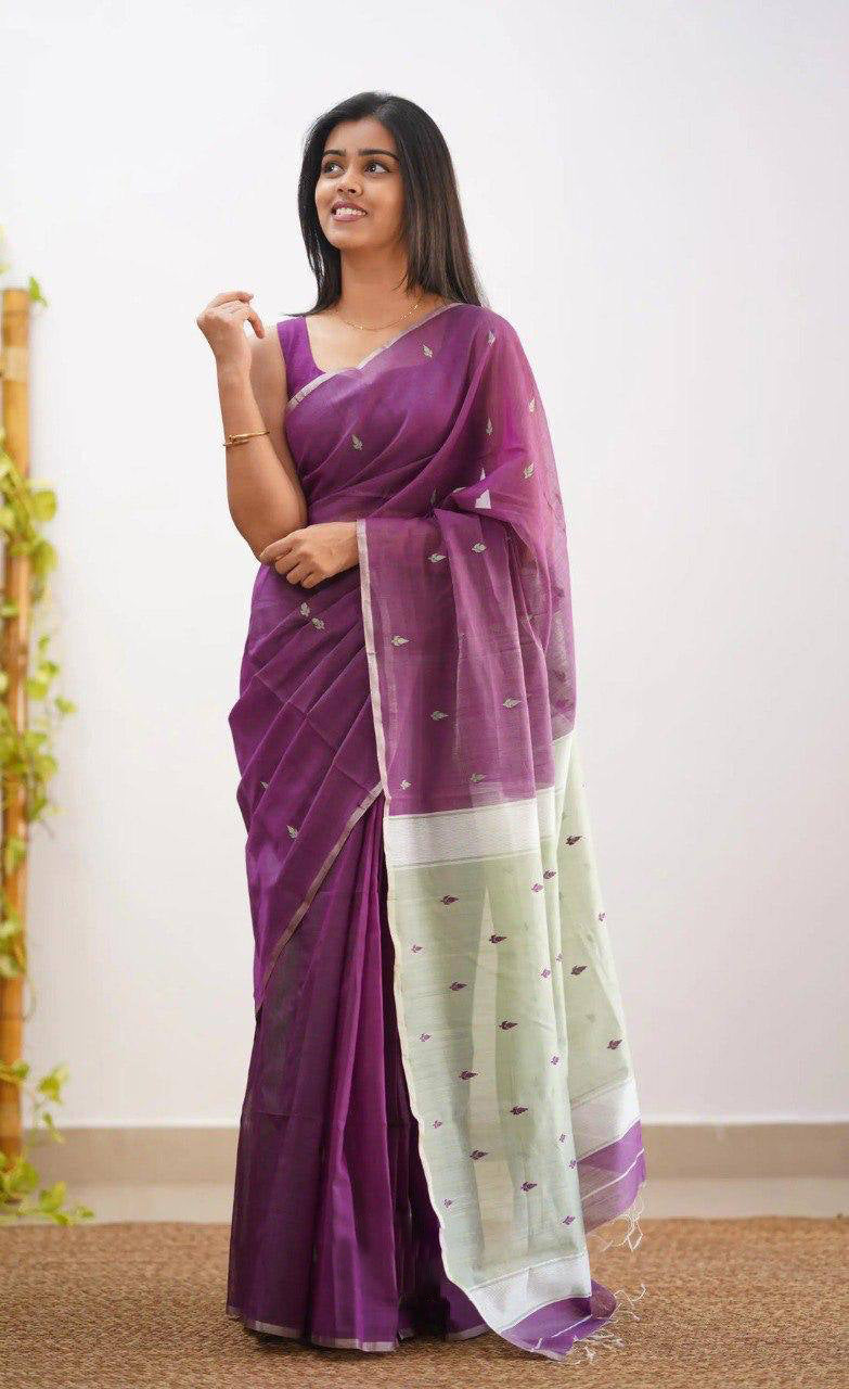 Linen Cotton Weaving Saree Blouse