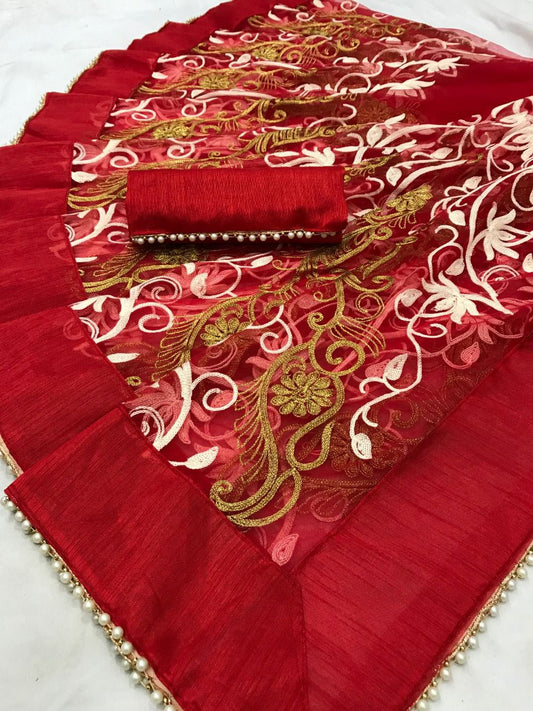 Latest Designer Net Embroidered Saree