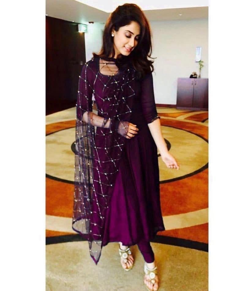 Amazing Wine Color Georgette Plain Party Wear Salwar Suit For Women