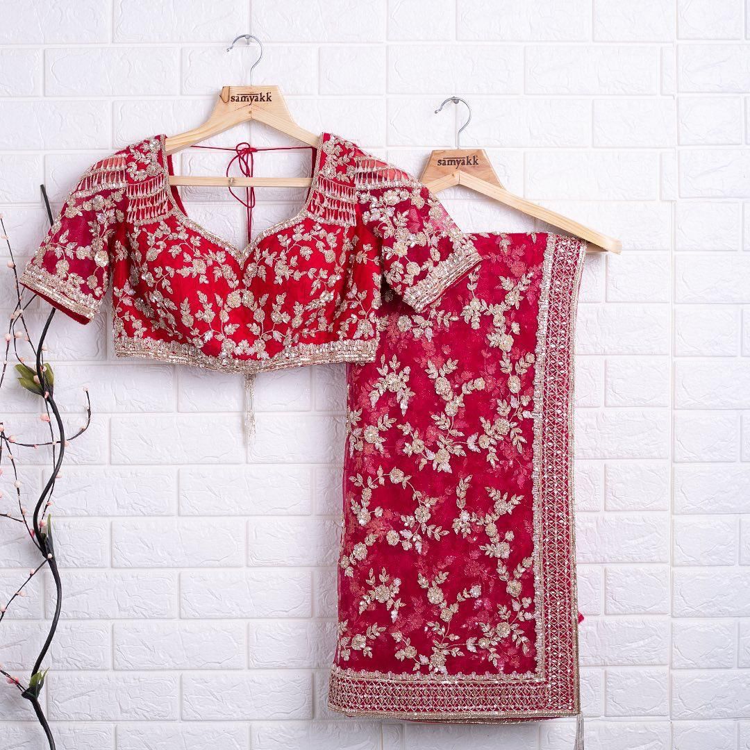 Red color Designer Embroidered saree