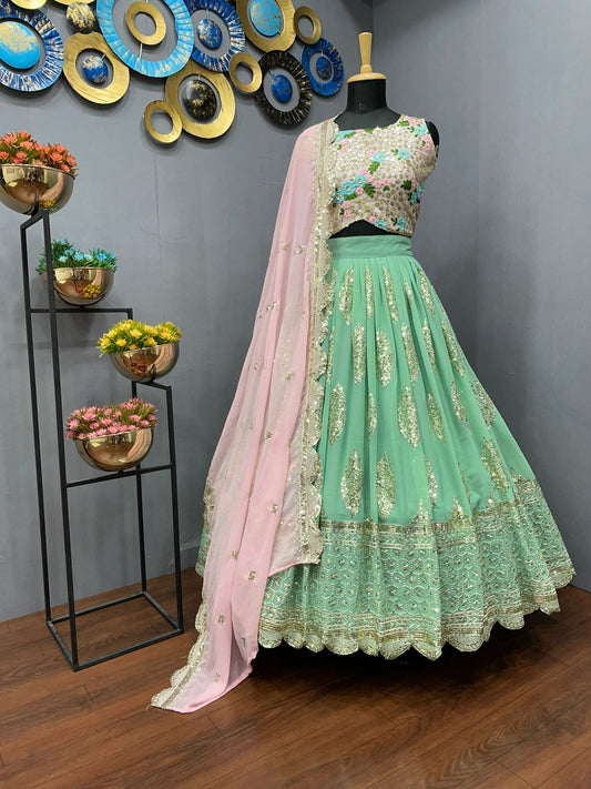 Sea Green color Embroidered lehenga choli