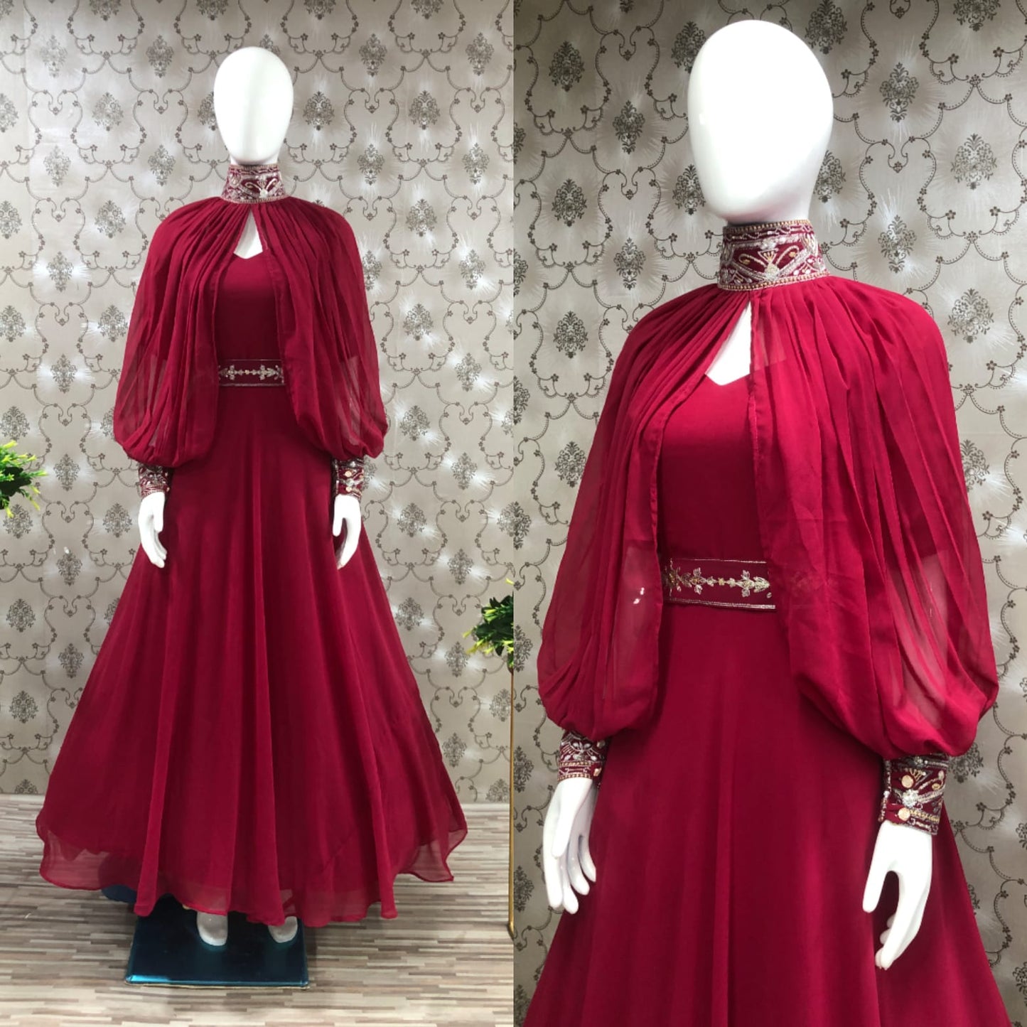 Awesome Designer Stitched Gown Poncho and Dupatta set