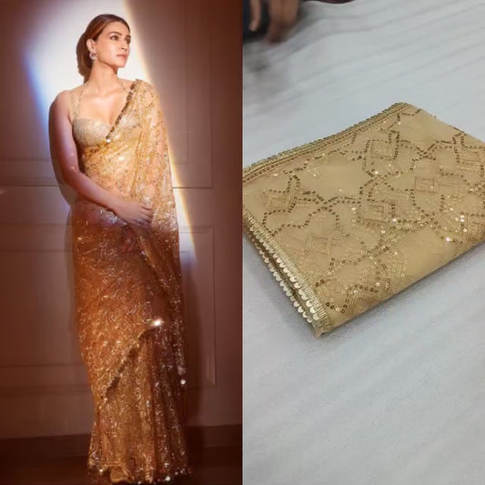 Cream Color Moni Net Embroidered Saree with Blouse