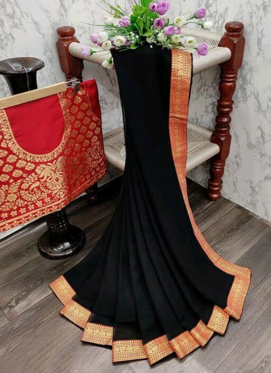 Latest Chiffon Saree with Jacquard Blouse For Women