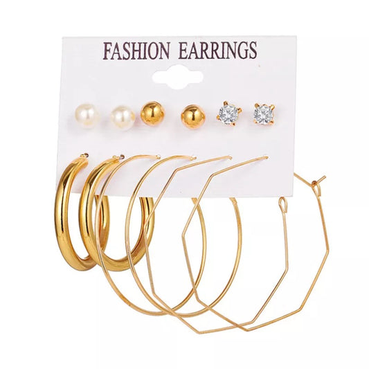 Combo Of 6 Pair Gold Plated Pearl Hoop Drop Tiny and Studs Earrings For Women and Girls