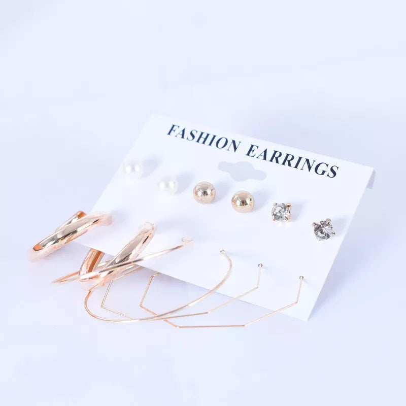 Combo Of 6 Pair Gold Plated Pearl Hoop Drop Tiny and Studs Earrings For Women and Girls