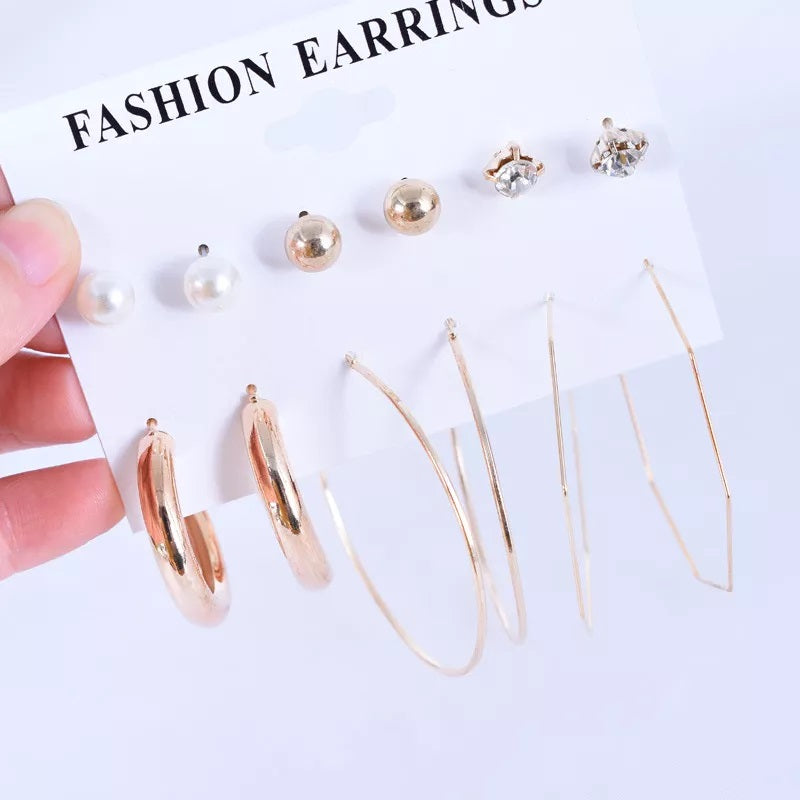 Combo Of 6 Pair Gold Plated Pearl Hoop Drop Tiny and Studs Earrings For Women and Girls