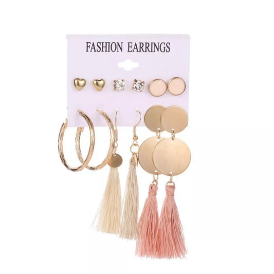 6 Pair of popular national style series tassel geometric love Set Earrings For Girls and Women