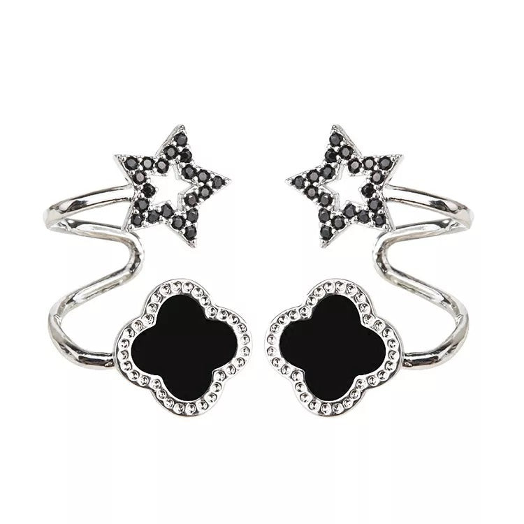 Korean version simple fashion silver needle clover five pointed star micro inlaid Earrings For Gilrs and Women