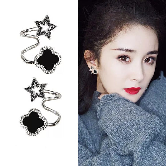 Korean version simple fashion silver needle clover five pointed star micro inlaid Earrings For Gilrs and Women