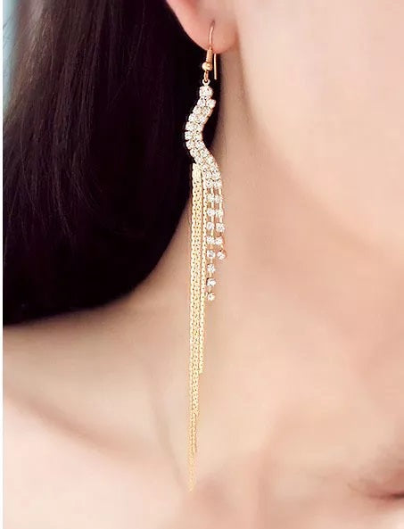 Korean fashion simple and popular long tassel Rhinestone curved Earrings For Girls and Women
