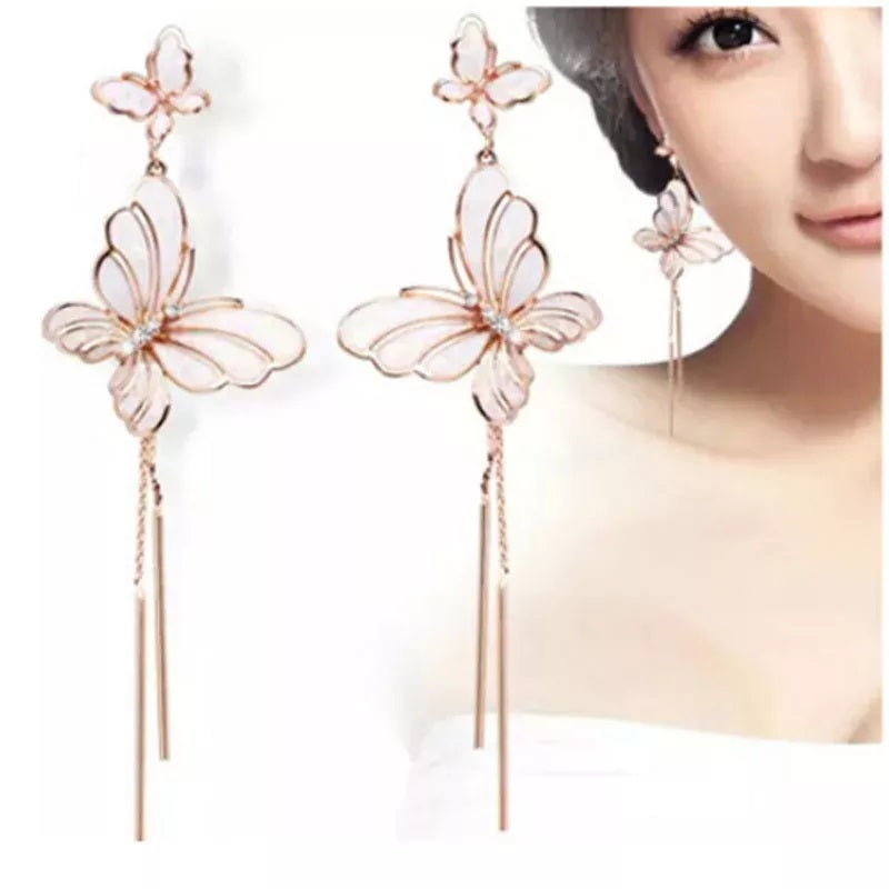 Urban Trend spring and summer new long butterfly Tassel Earrings