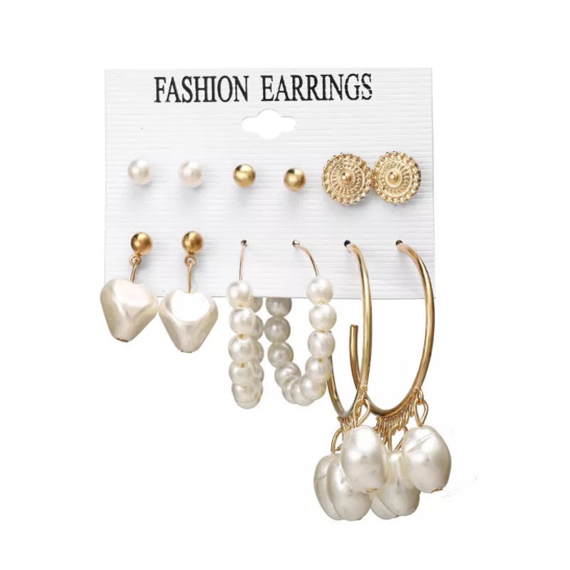 Urban Trend 6 Pair of Pearl Hook , Drop Tiny Stud Earring for Gils and Women