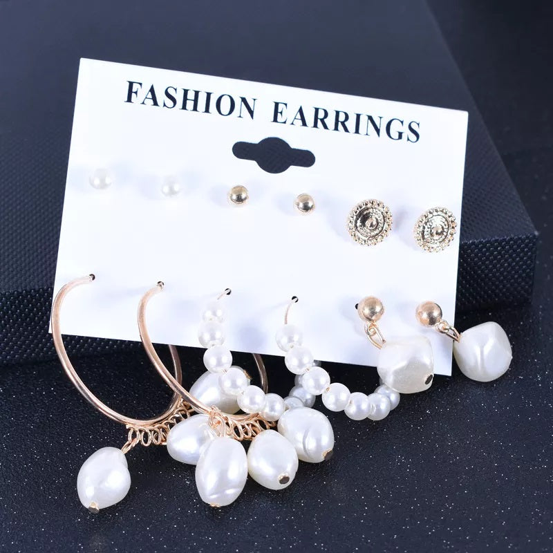 Urban Trend 6 Pair of Pearl Hook , Drop Tiny Stud Earring for Gils and Women