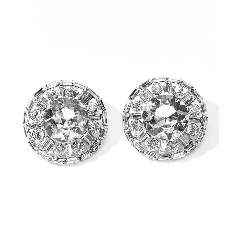 Urban Trend round alloy diamond inlaid glass full of exaggerated eye absorbing Earrings