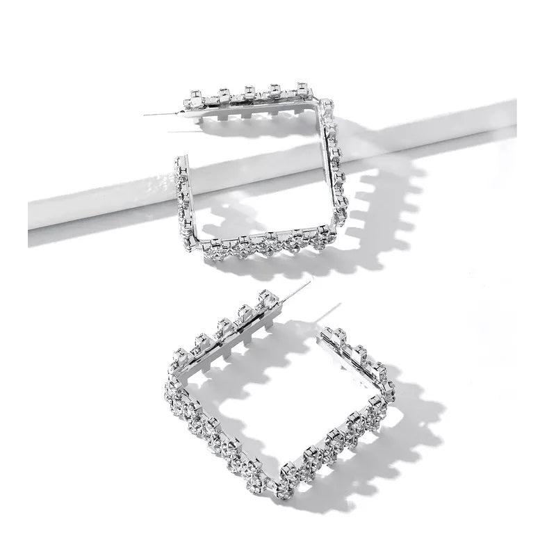 Urban Trend sweet creative geometric alloy diamond diamond diamond Square Earrings