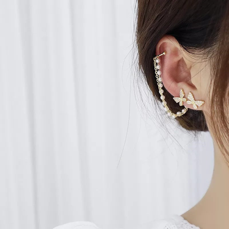Splendid Diamond Bow Gold Plated Ear Cuff For Women