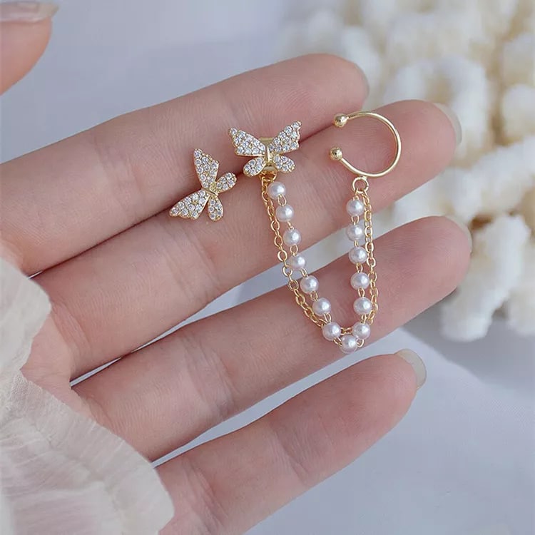 Latest Butterfly Pearl Gold Plated Ear Cuff For Women