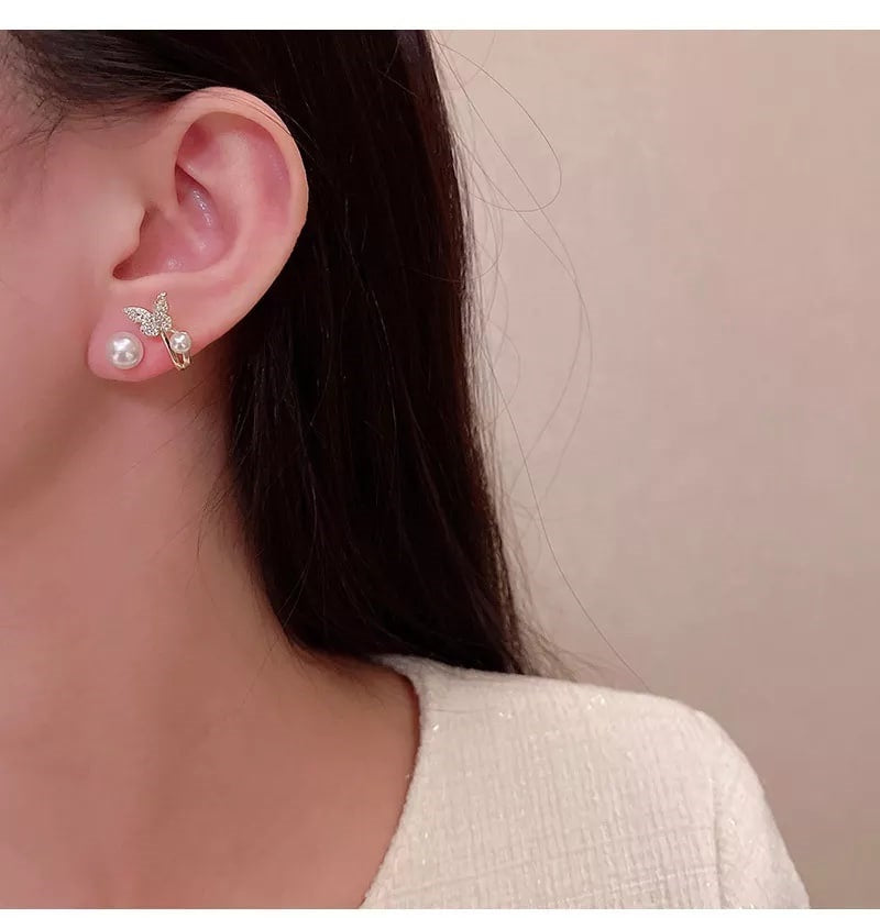 Sensational Korean Gold Plated Diamond Pearl Earrings For Women