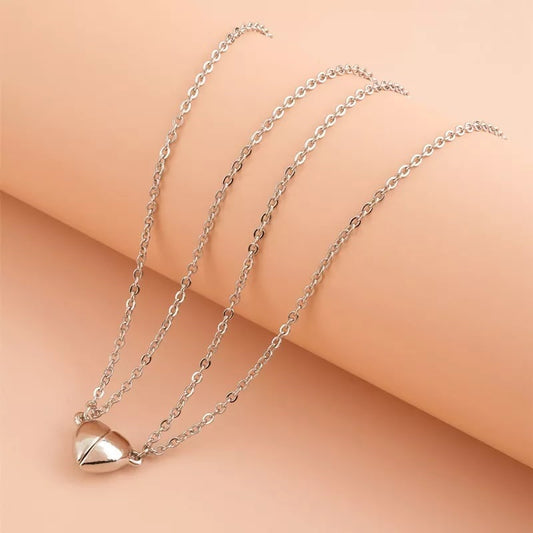 Unique Magnet Heart Shape Love Silver Plated Necklace For Couple