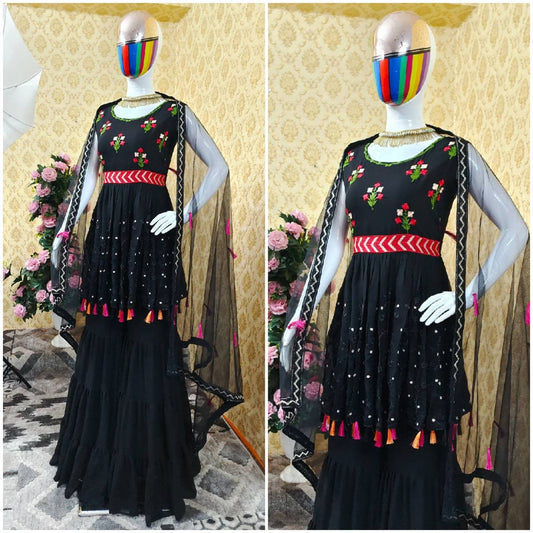 Georgette Embroidered sharara Plazzo dress for wedding