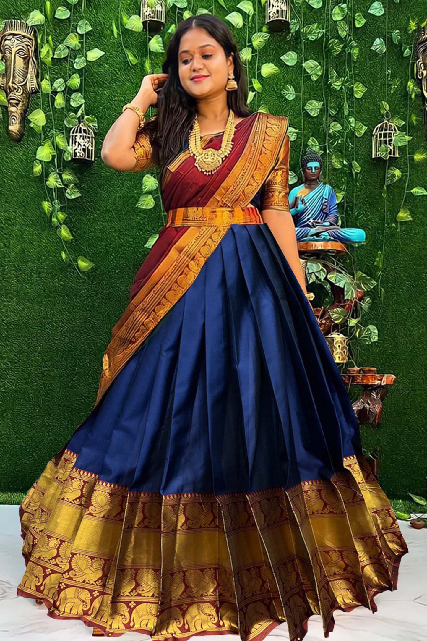 Awesome Designer Zari Silk Half Saree Lehenga South Indian Style With Belt