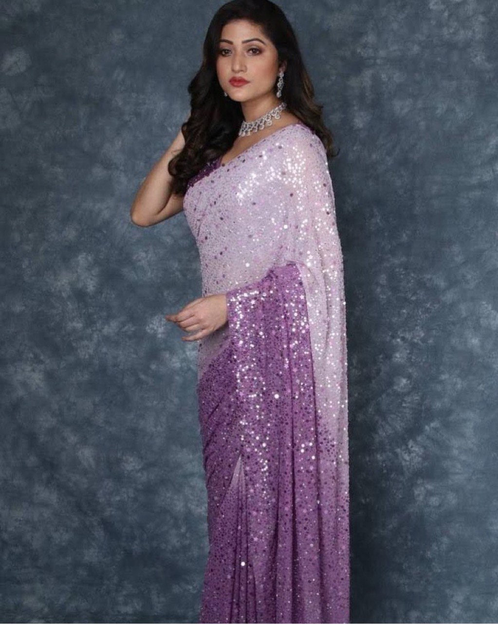 Graceful Purple Color Embroidered Sequence Work Georgette Saree Blouse