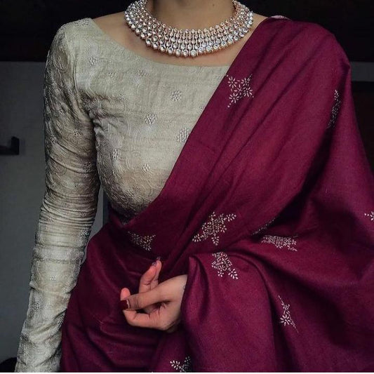 perplexing Printed Chanderi Cotton Saree With Blouse