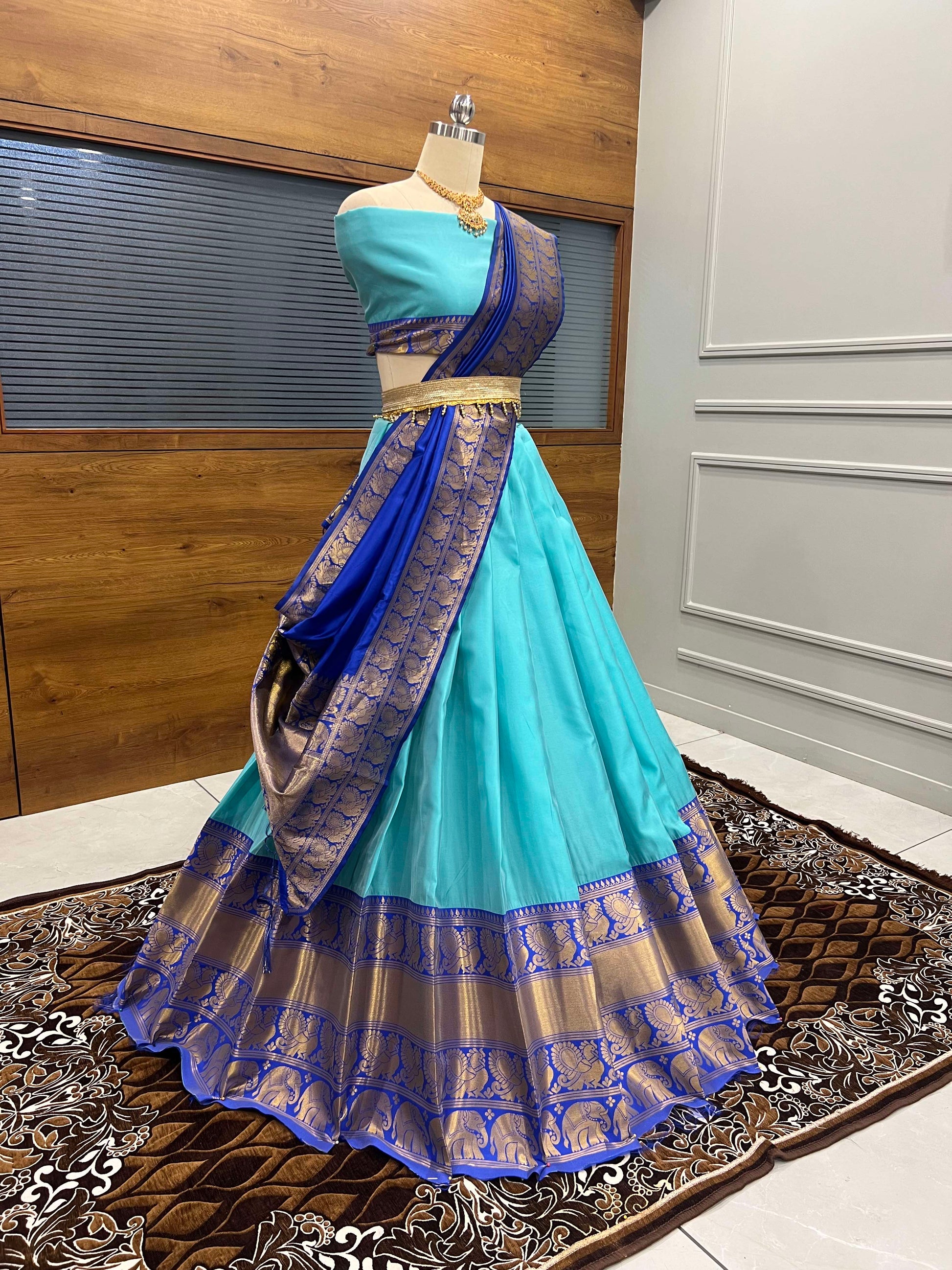 Lovely Zari Silk Half Saree Lehenga South Indian Style With Belt For Women,  हाफ साड़ी - Skyblue Fashion, Surat | ID: 2850040253773